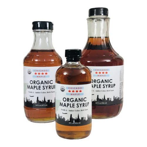 Jars of organic maple syrup from Chicago Maple